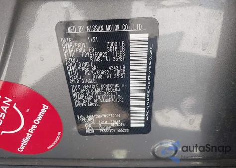 2021 Nissan Armada Platinum 2Wd из США, поврежденный, VIN JN8AY2DA7M9372064